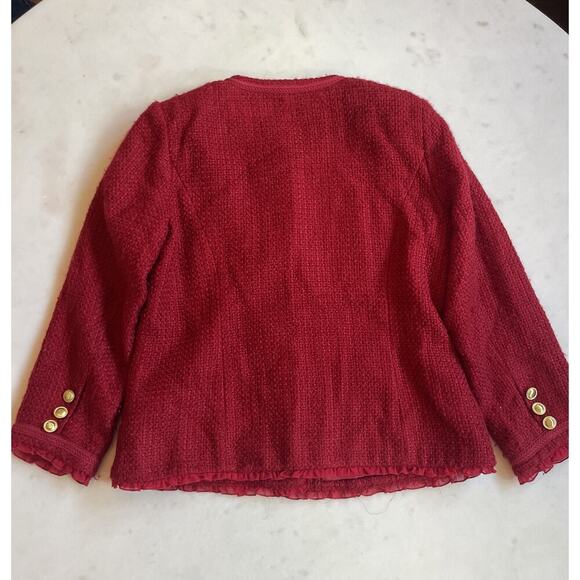 Joan Rivers Red Blazer Woven Jacket Size 10 Gold Button Parisian Chic Wool Crop - Picture 7 of 7